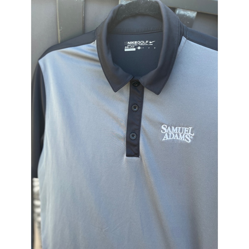 Nike Golf Dri-FIT Samuel Adams Polo Shirt Mens Medium Grey Black Colorblock
